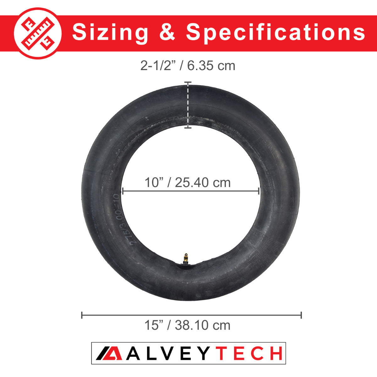 2.5-10 Tire & Tube Set for Baja, Honda, Minimoto, Motovox, & Razor Dirt Bikes, showing a black tire with visible measurements and a red and white logo in the background.