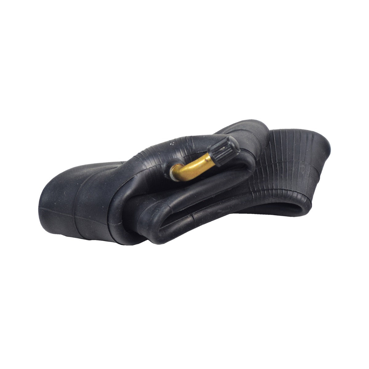 200x50 (8x2) Scooter Inner Tube with Angled Valve Stem, black rubber, shown close up with a gold handle, popular for electric scooters and utility carts.