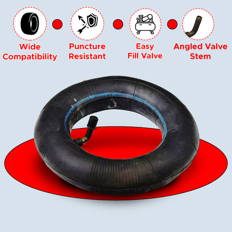 200x50 (8x2) Scooter Inner Tube with Angled Valve Stem, designed for scooters and utility carts, shown as a black tire with an inner tube.