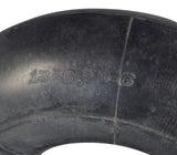 13x6.50-6 scooter tube with visible writing and a 90° angled valve stem, showcasing the tire's tread pattern and close-up details.