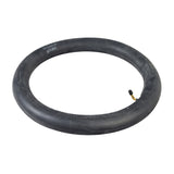 16x2.50 Inner Tube with Angled Valve Stem, featuring a close-up of the black tire surface and the yellow angled valve stem, ideal for tight spaces, especially on rear wheels with mounted sprockets.