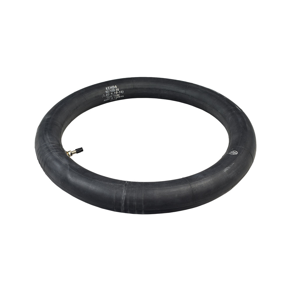 16x3.25/3.50 (90/100-16) Inner Tube for the Baja Dirt Runner DR125, DR150, and X250 Dirt Bikes, showing a black rubber tire with a straight valve stem on a white background.