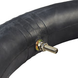 16x3.25/3.50 (90/100-16) Inner Tube for Baja Dirt Runner DR125, DR150, and X250 Dirt Bikes, shown as a black rubber tube with a metal nut and bolt, featuring a straight valve stem.