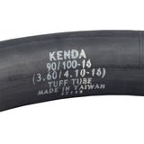 90/100-16 Dirt Bike Tire with QD015 Knobby Tread, featuring prominent white text on a black rubber surface, designed for superior traction with thick shoulder knobs for off-road riding.