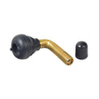 Bent Valve Stem for Tubeless ATV, Dirt Bike, & Scooter Tires, featuring a black cap and brass body, designed for easy installation in tight spaces.