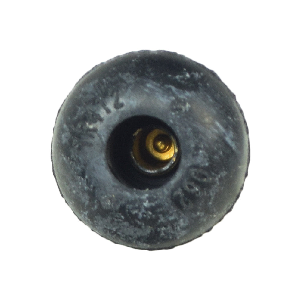 Straight Valve Stem for Tubeless ATV, Dirt Bike, & Scooter Tires; a black, circular valve stem with a central hole, suitable for various tubeless tires and rims with a 15mm mount diameter.