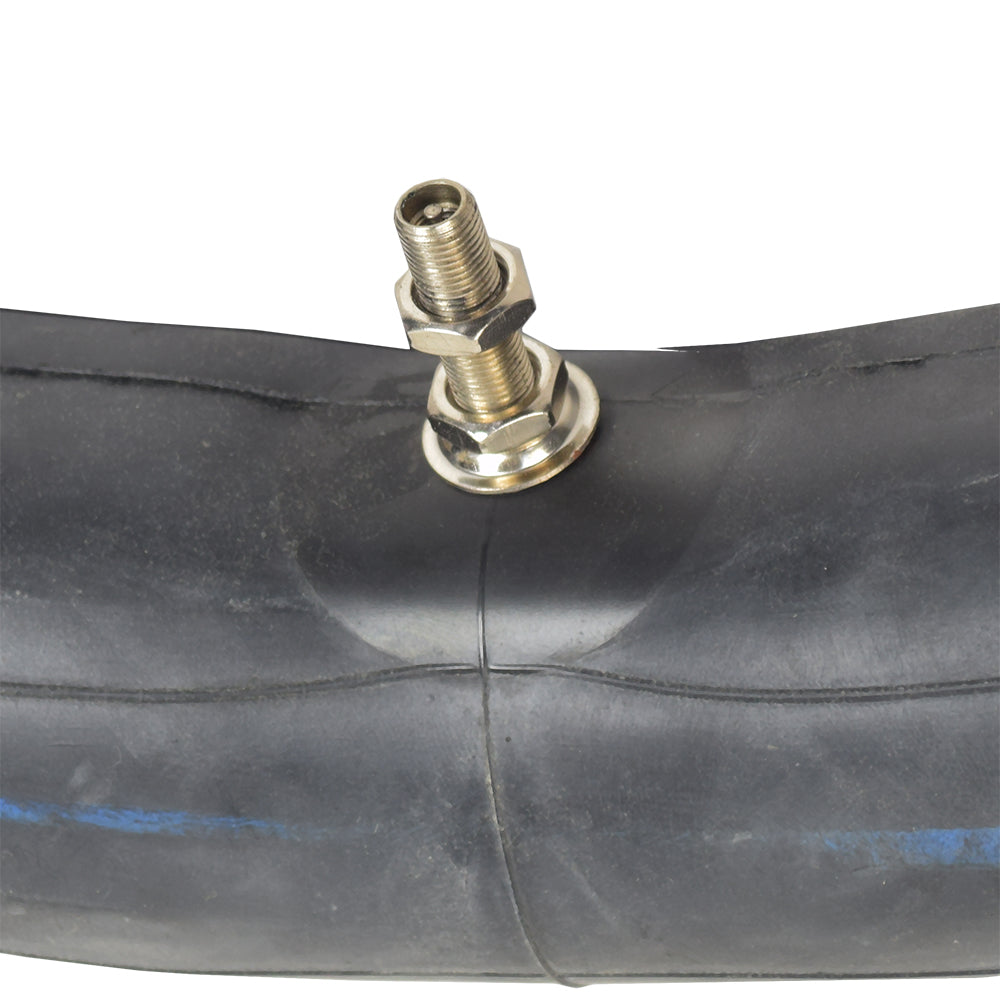 2.75/3.00-19 (70/100-19) Inner Tube for Dirt Bikes featuring a black rubber tube with a metal screw, suitable for popular 125cc to 250cc dirt bikes like Baja and Coolster.