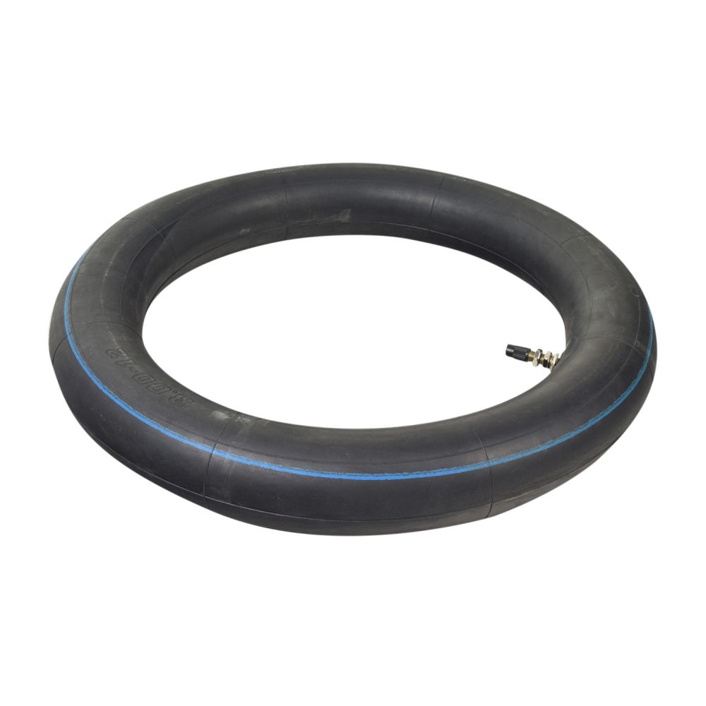 16 Inner Tube for the Razor Rambler 16 Electric Mini Bike, showcasing a black rubber tire with blue lines, ideal for both front and rear tires with straight or angled valve stem options.