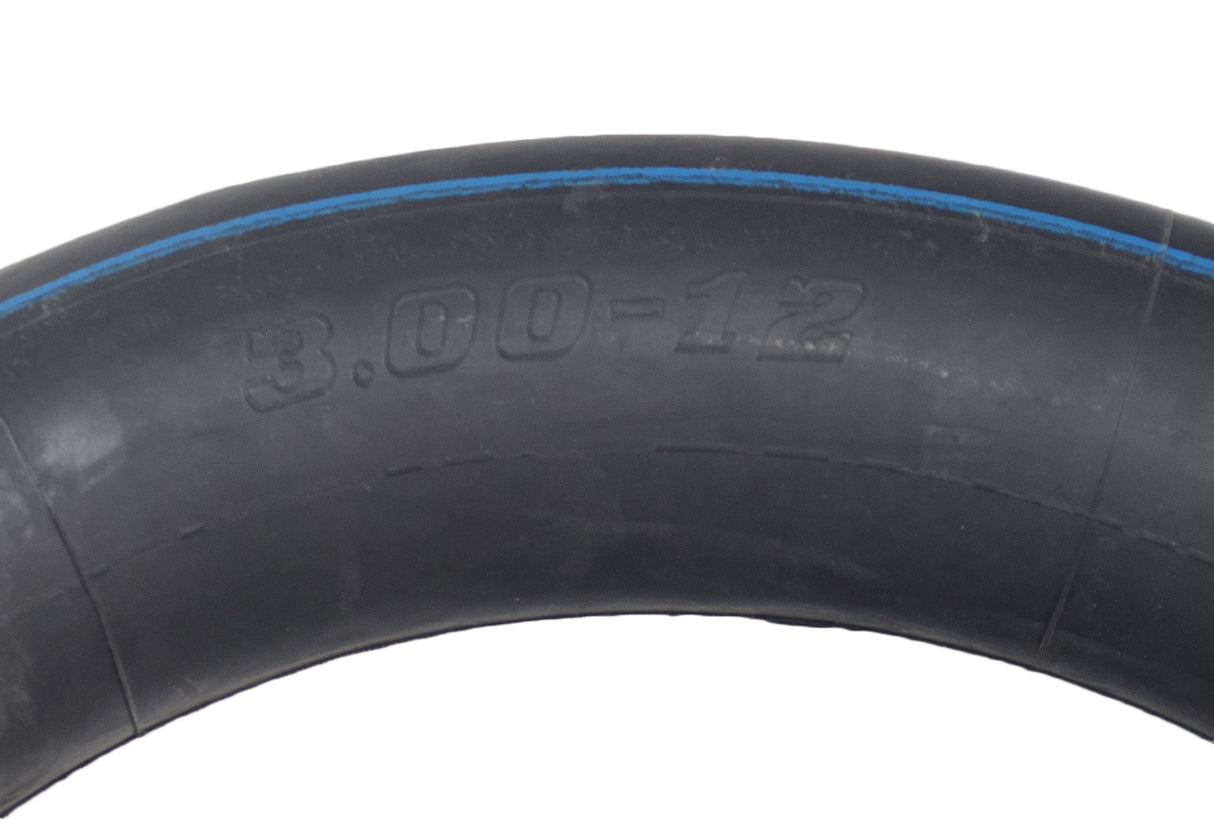 3.00-12 (80/100-12) Tire with JK620 Knobby Tread for Baja, Coolster, & Honda Dirt Bikes, showcasing a black rubber tire with a distinctive blue line, designed for rear wheels of 70cc mini dirt bikes.