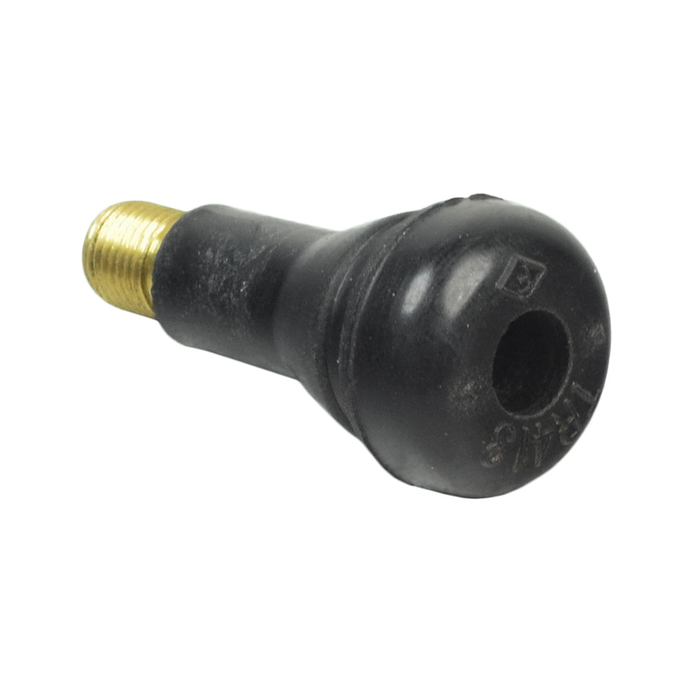 Straight Valve Stem with Sleeve for Tubeless ATV, Dirt Bike, & Scooter Tires, featuring a black body and gold tip, ideal for various tubeless rims with a 15mm stem mount diameter and 41mm length.