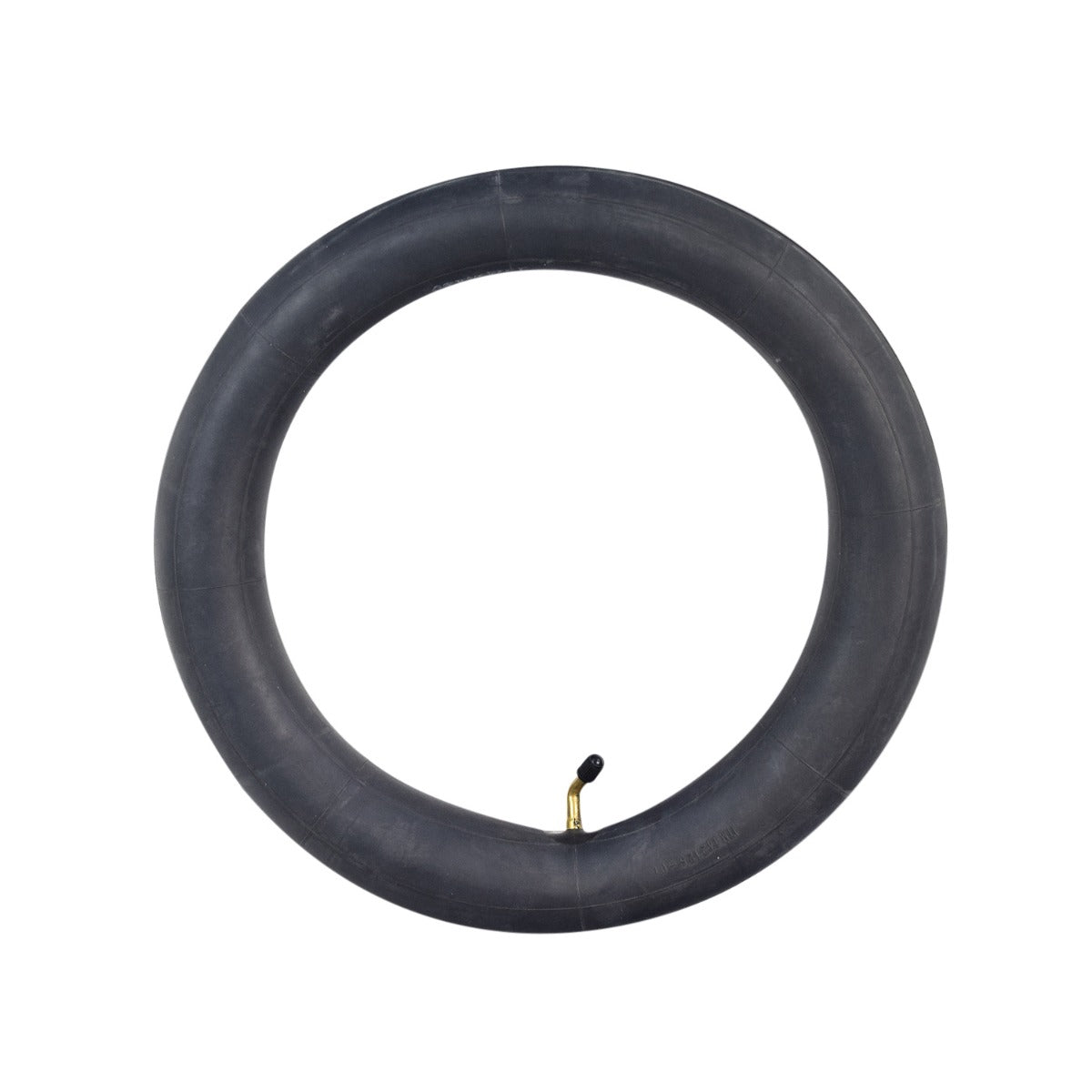 14x2.125 Inner Tube with Angled Valve Stem, featuring a black rubber tire with a visible metal tube and brass hook, designed for easy access in bike spoke arrangements.