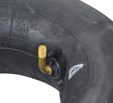 145/70-6 Inner Tube with Angled Valve Stem for Go-Karts & Mini Bikes, featuring a black rubber tire and a gold 90-degree angled valve stem for easy inflation and secure fit.