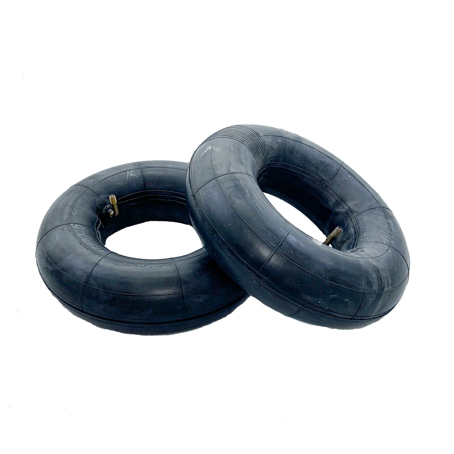 145/70-6 Inner Tube with Angled Valve Stem for Go-Karts & Mini Bikes displayed as a pair of black rubber tires, emphasizing the 90-degree angled valve stem for easy air hose access.