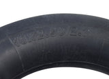 10x2.50/2.75 Inner Tube with Straight Valve Stem for the Ninebot Max G30 Scooter, black tire with visible writing, metal Schrader valve stem and retaining nut for secure fit on scooter rim.