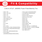 3.00-4 (10x3, 260X85) Foam-Filled Mobility Tire (2-5/8 Bead Width) with Durotrap C9210 Tread, featuring a non-marking gray tire with a black foam interior, suitable for various scooter models.