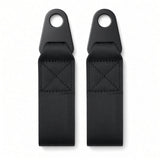 Black steel mounting tabs on both ends of the Pride Jazzy and Jet seat belt for attaching to the rear wheel axles