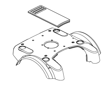 Shroud Assembly for Jazzy 1101/1121 with Standard Seating - Black, featuring a sleek, black-colored shroud with included mounting clips and screws, depicted in a detailed line art drawing.