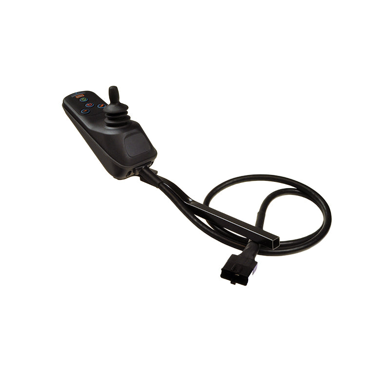 PG Drives VSI Joystick Controller for ActiveCare Power Chairs, featuring a black remote control with an attached cable, designed as a replacement for earlier joystick models.