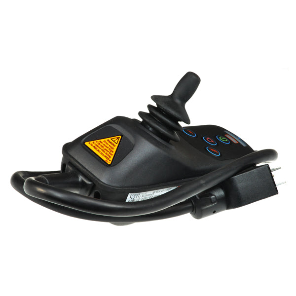 Joystick Controller for Shoprider FPC Folding Power Chair, Shoprider Wizz, and Streamer Sport Power Chairs (D50963): A black joystick with a cable, featuring red and blue buttons for control and adjustment functions.