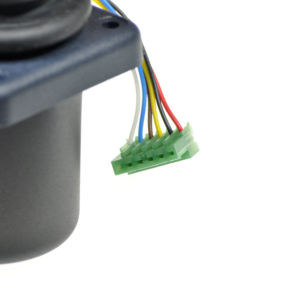 Joystick Gimbal for Dynamic DL and DX Controllers, showing a close-up of the device with several colored wires and a green cable plug visible. Suitable for Jazzy and Jet power chairs.