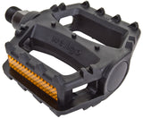 Juvenile BMX 1/2 Threaded Pedals featuring a black body with an orange reflector, ideal for bikes or scooters.