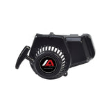 Pull Start for 47cc & 49cc ATVs, Dirt Bikes, & Pocket Bikes; black plastic with round handle and a visible logo; commonly used in mini ATVs, dirt bikes, and pocket bikes.