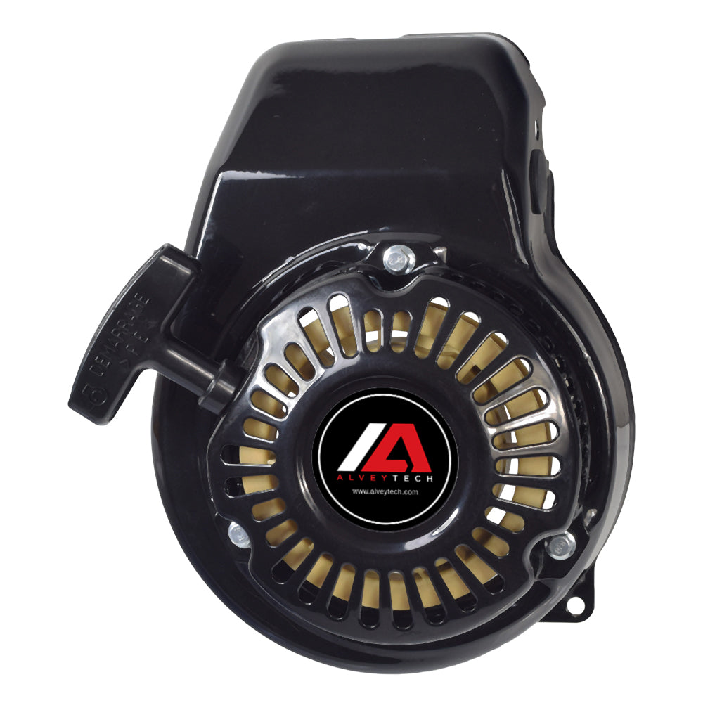 97cc Recoil Pull Start for the Massimo MM-MB100 Mini Bike, featuring a black circular handle and metal shroud, designed for 97cc 2.8 hp 4-stroke engines, compatible with Baja Doodle Bug Mini Bike.