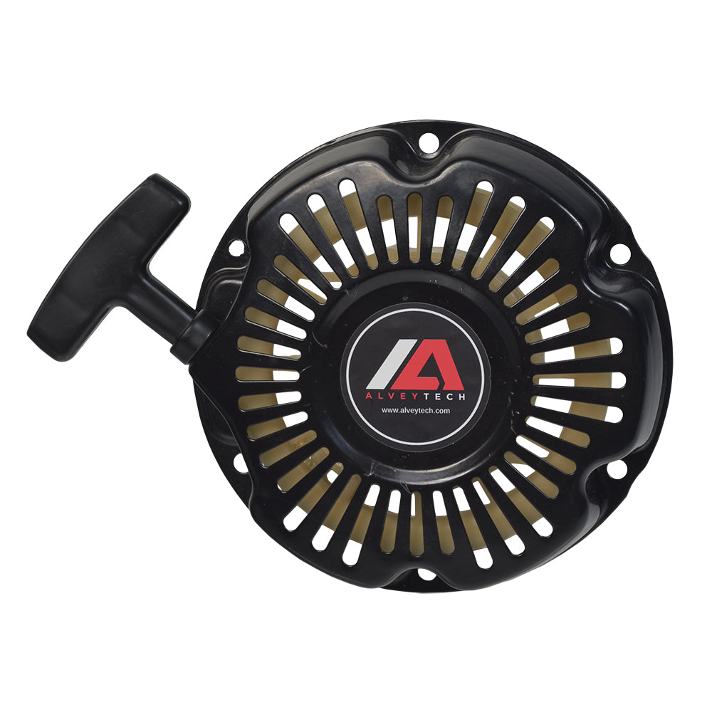 Recoil Pull Start without Shroud for 4.0 Hp Engines, featuring a black metal body with a handle, close-up logo visible, designed for 79cc 3 Hp Mini Bike and Go-Kart engines.