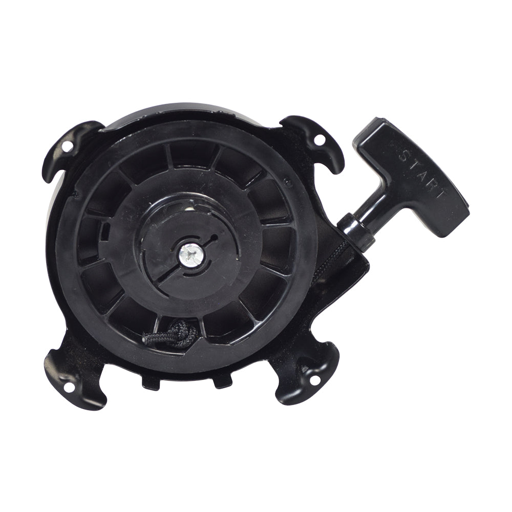 Pull Start 693900 for Briggs & Stratton 192400, 196400, 197400, & 19G Series Gas Engines featuring a black plastic reel with a handle, close-up of a screw, and steel starter cup.