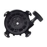 Pull Start 693900 for Briggs & Stratton 192400, 196400, 197400, & 19G Series Gas Engines featuring a black plastic reel with a handle, close-up of a screw, and steel starter cup.