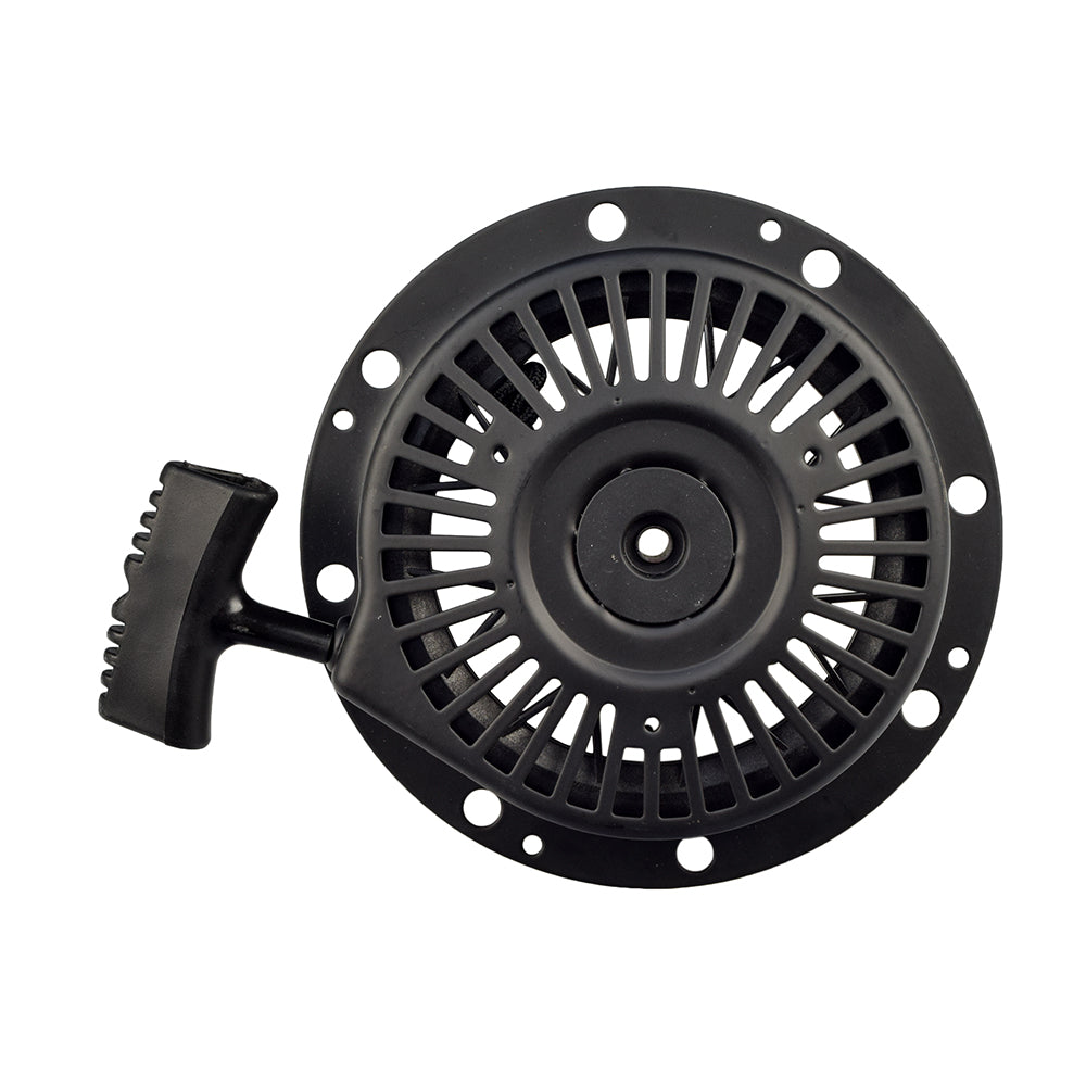 Pull Start 590704 / 590736 / 590746 / 590748 / 590788 for Tecumseh Engines; close-up of a black circular metal object with holes and a handle, essential for small engine applications like go-karts and log splitters.