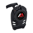 Pull Start for 40cc 4-Stroke ATVs, Dirt Bikes, & Mini Bikes featuring a black plastic reel with a handle and a red and white logo, ideal for replacing missing or damaged units.