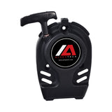 Pull Start for 40cc 4-Stroke ATVs, Dirt Bikes, & Mini Bikes: A black plastic reel with a handle, featuring a prominent red and white logo at the center.