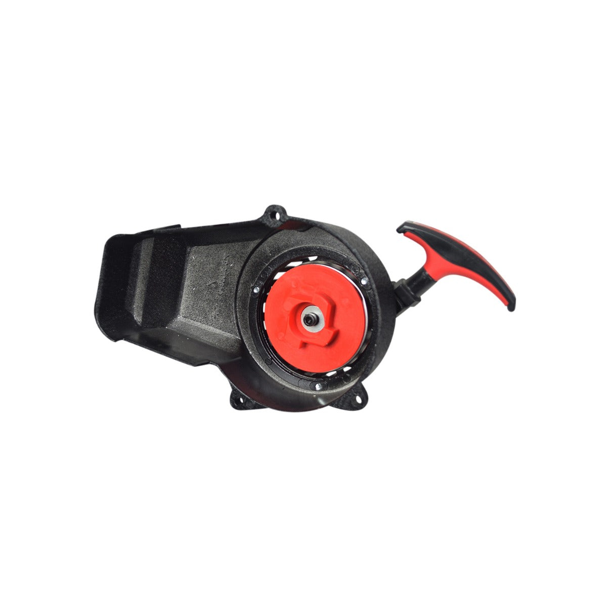 Pull Start for the MotoTec Demon 50cc Dirt Bike (Original) featuring a robust red handle on a black crinkle finish alloy body, designed for durability and compatibility with various mini ATVs and dirt bikes.