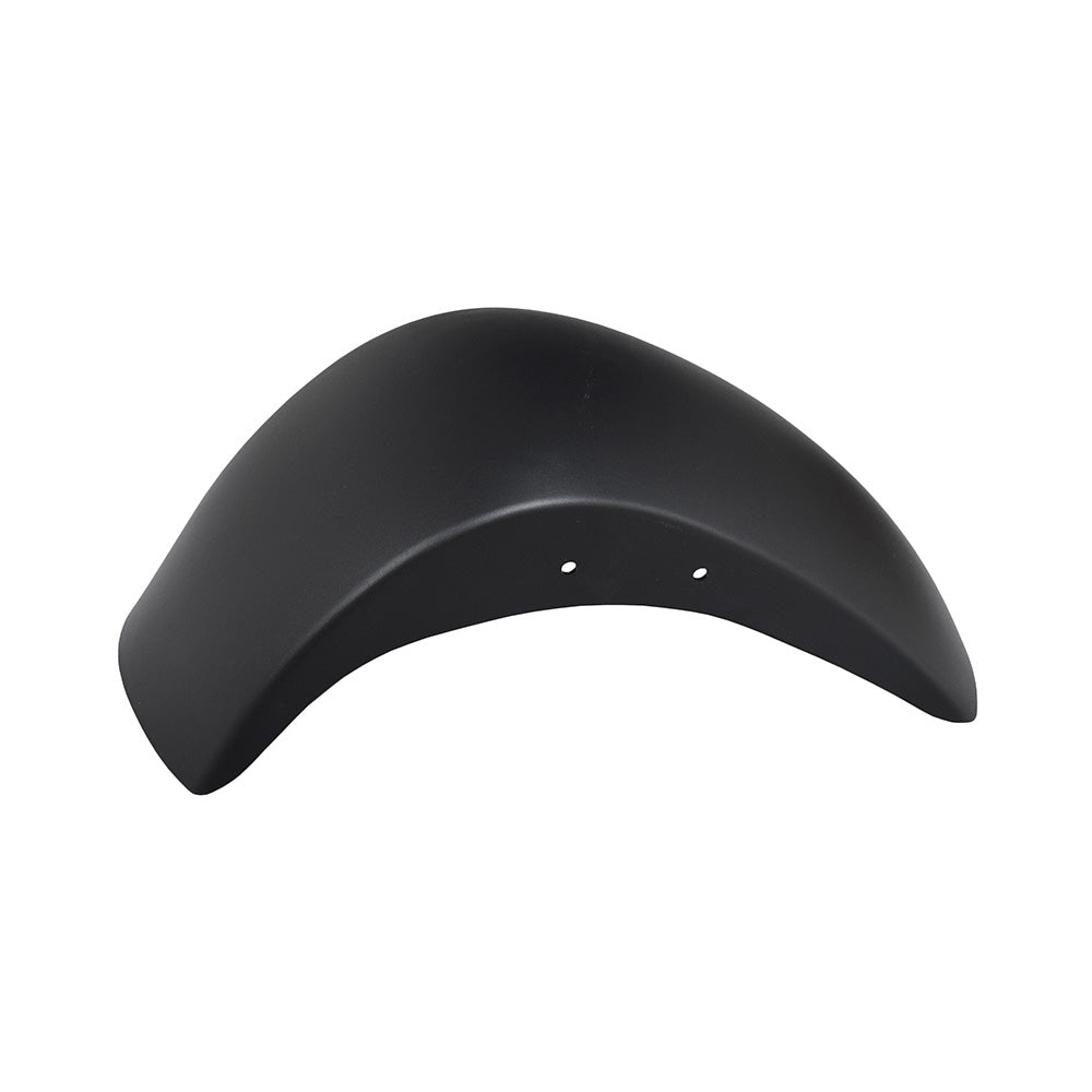 Black matte finish front fender for Monster Moto / Mega Moto and Motovox mini bikes, featuring multiple holes for secure attachment, designed as an affordable replacement part for various models.