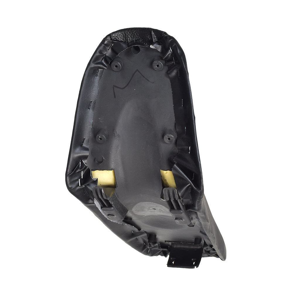 Seat for 49cc & 50cc Baja Dirt Runner DR49 & Honda CRF50 dirt bike, featuring a black vinyl surface with a dimpled non-slip texture, holes for mounting brackets, and a plastic base.