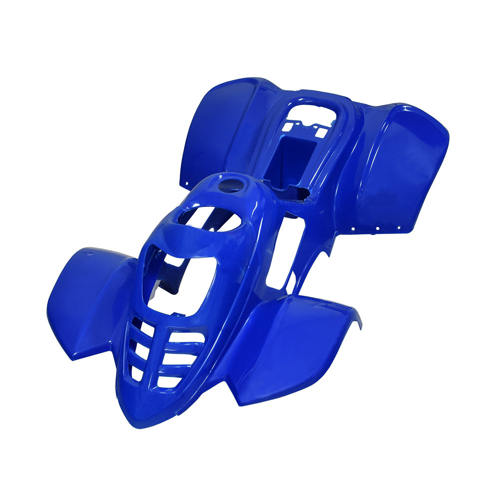 Red Fender Set for Baja 50cc ATVs, showing a blue plastic fender with multiple holes, suitable for replacing old fairings on various 50cc ATV models.