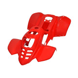 Red Fender Set for 50cc ATVs, featuring close-up shots of durable red plastic components designed to replace worn-out body panels on kid-sized ATVs, compatible with various Chinese-made models.