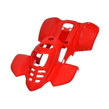 Red Fender Set for Baja 50cc ATVs, showing a red plastic fender with mounting holes, designed to replace old or damaged ATV fairings, suitable for various Chinese-made 50cc engine models.