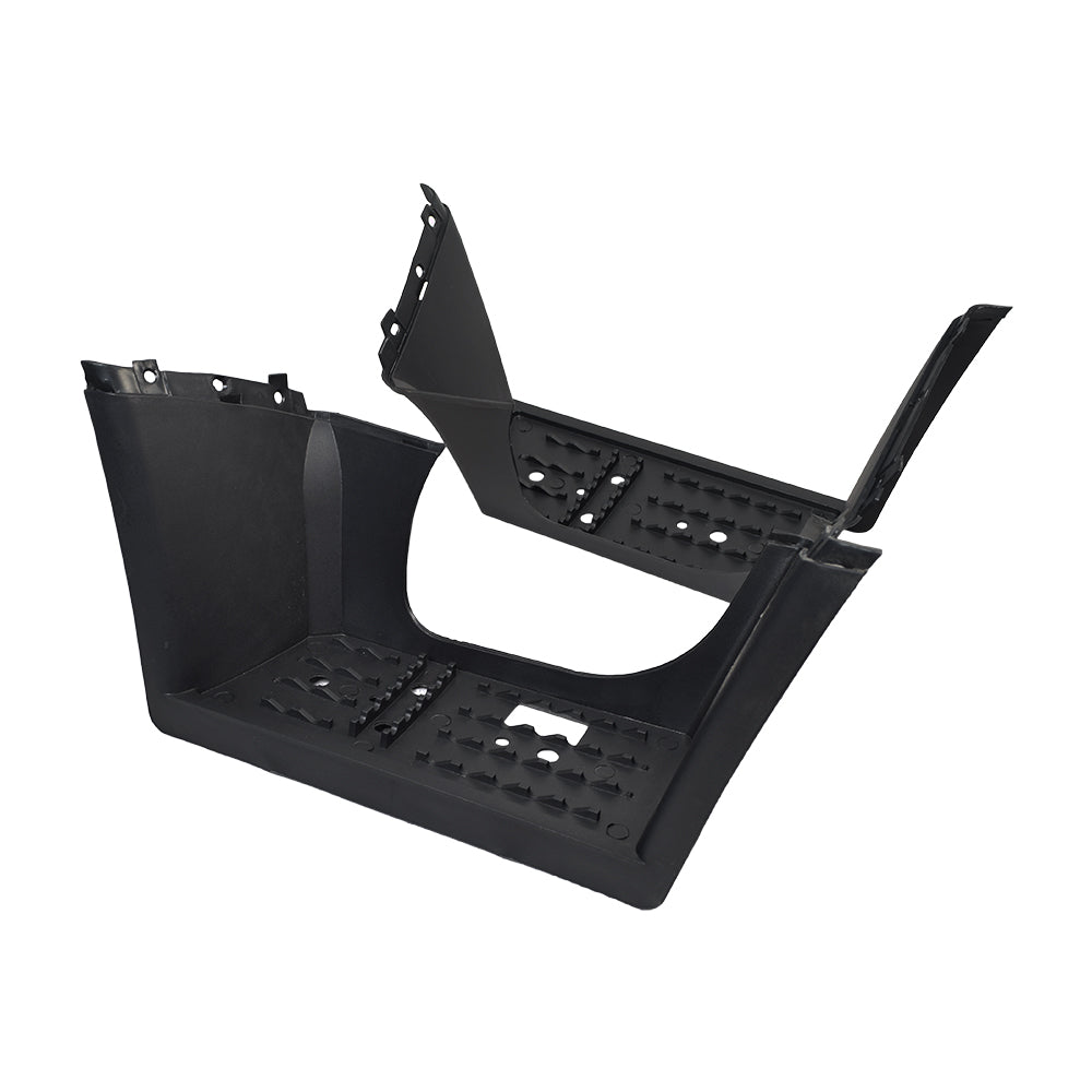 Foot Platforms for Baja 50cc ATVs: Black plastic footrest platforms with multiple holes, designed for easy mounting and replacement on 50cc ATVs like the Baja BA50.