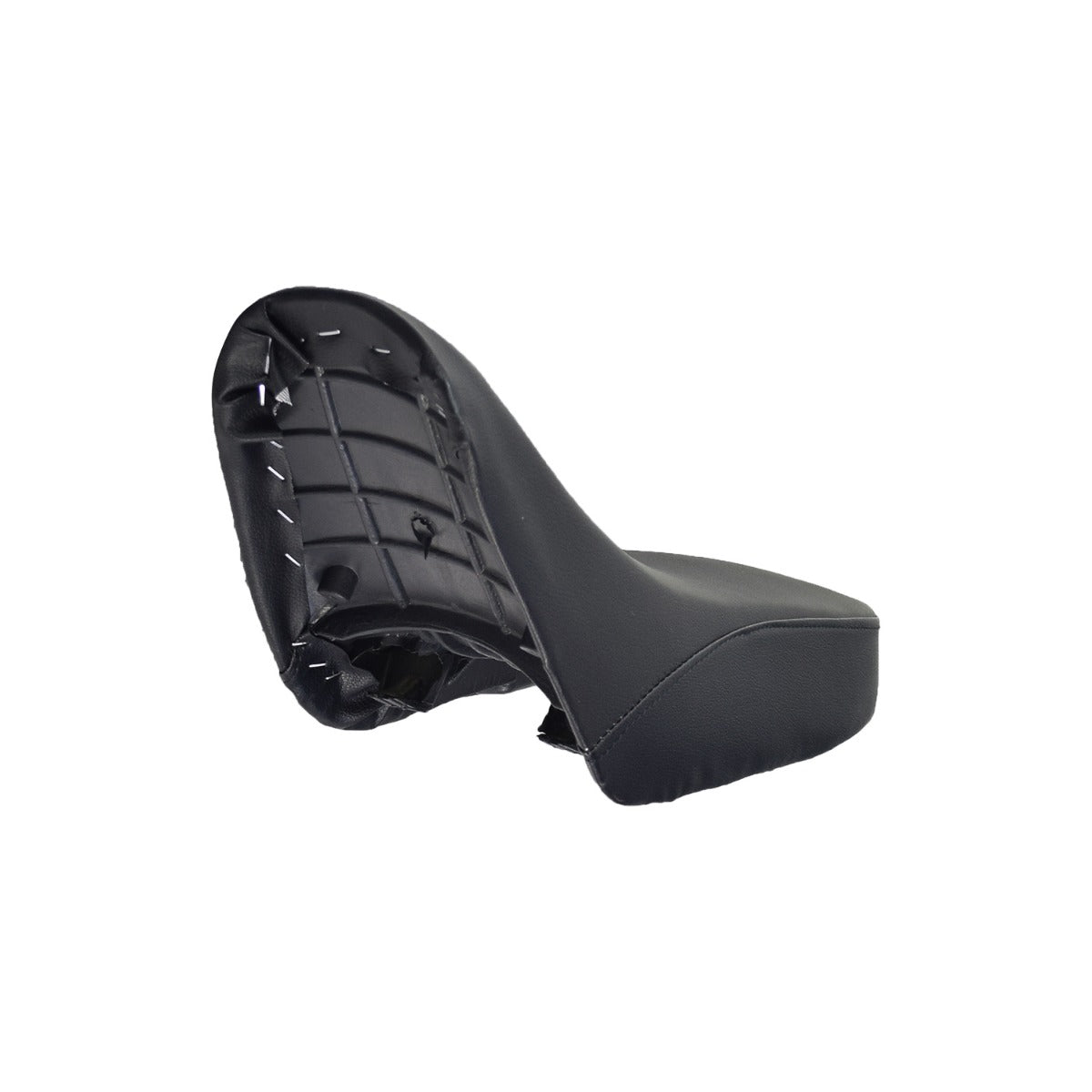 Black Vinyl Seat for 50cc, 70cc, 90cc, & 110cc ATVs from Baja Motorsports, Roketa, SunL, & Taotao featuring a dimpled non-slip texture and holes for breathability.