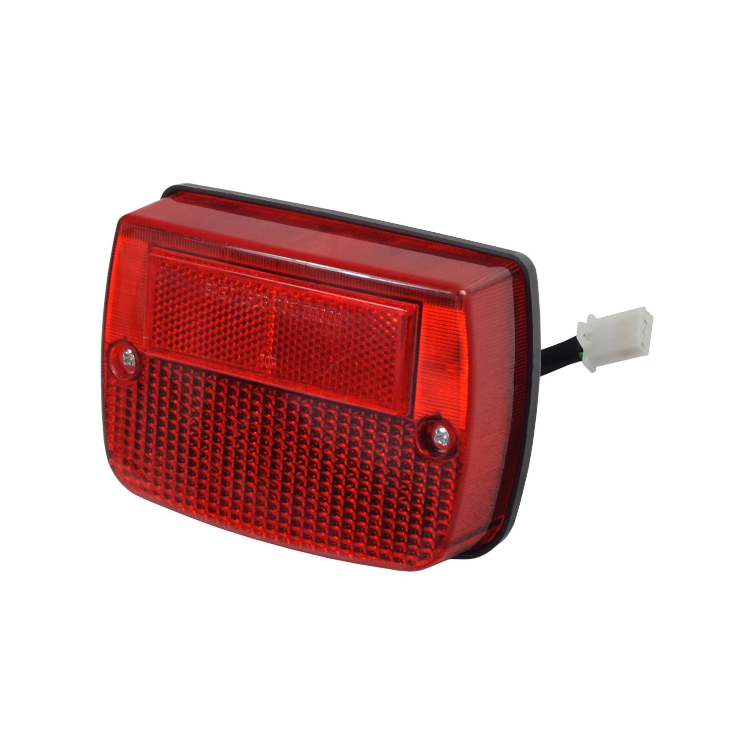 Tail Light for 110cc & 125cc TaoTao ATVs, featuring a red light with a white connector, black frame, and close-up view of the plug and bolts for secure attachment.