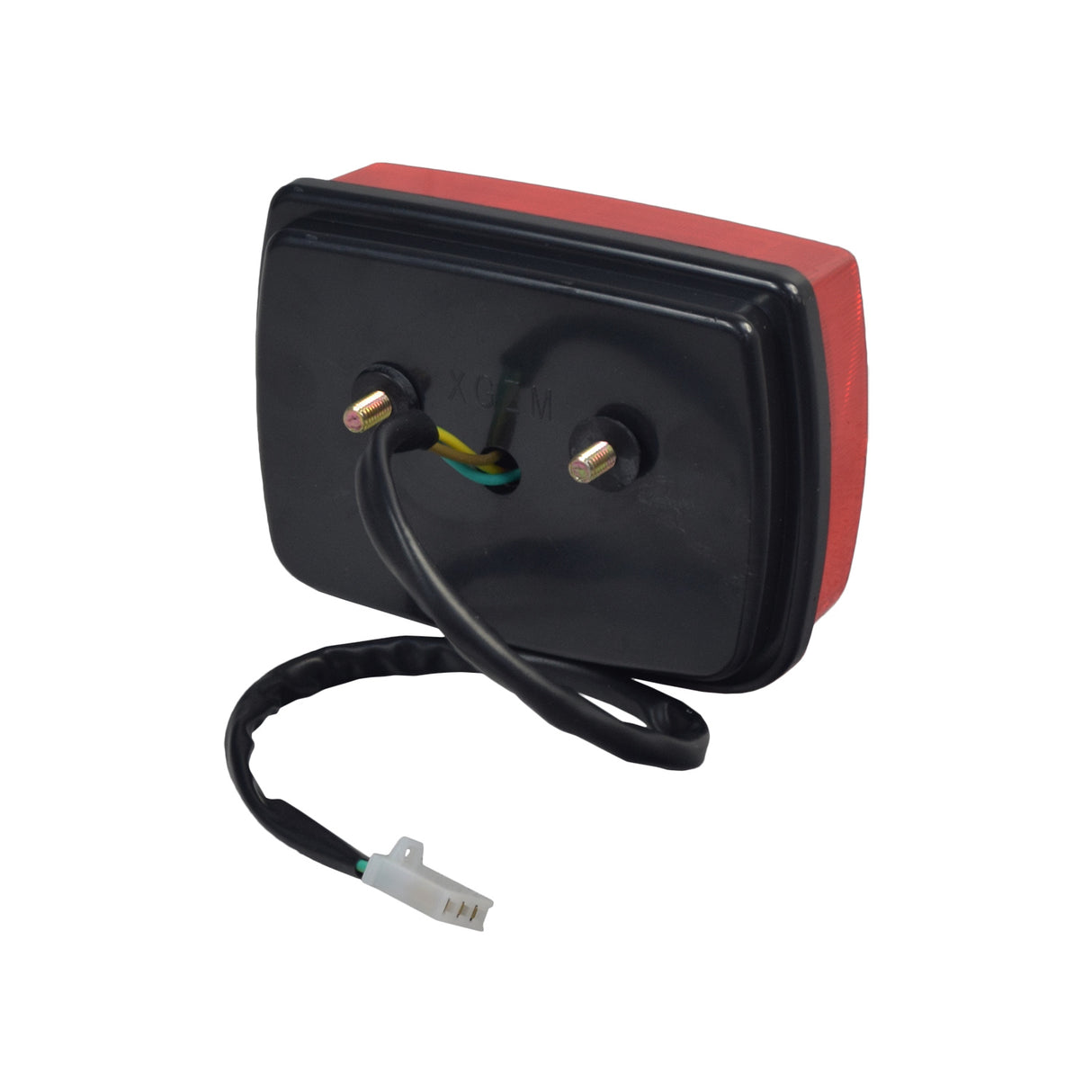 Tail Light for 110cc & 125cc TaoTao ATVs, featuring a rectangular shape with attached wires and two bolts spaced 2 inches apart on the back for mounting.