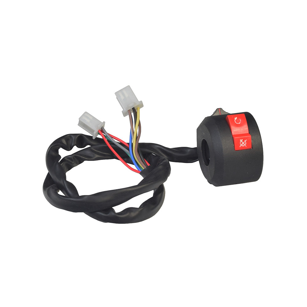 3-Function Starter Switch for 110cc TaoTao ATVs, featuring a black round housing, multiple colored wires, and a close-up of the switch mechanism. Ideal for 50cc to 250cc off-road machines.