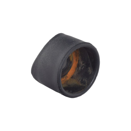 Roll Bar Tube End Connector for the Monster Moto / Mega Moto K80 Go-Kart, featuring a black round design with a yellow center, used to fasten roll bar pieces onto 1 metal tubing.