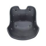 Black plastic seat with holes for the Monster Moto / Mega Moto MM-K80 80cc Go-Kart, designed to secure the rider with safety belt slots.