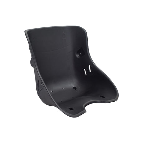 Seat for 48V 1000W Electric Go-Karts featuring a black plastic design with multiple ventilation holes and slots for a safety belt, ensuring rider security during high-speed maneuvers.