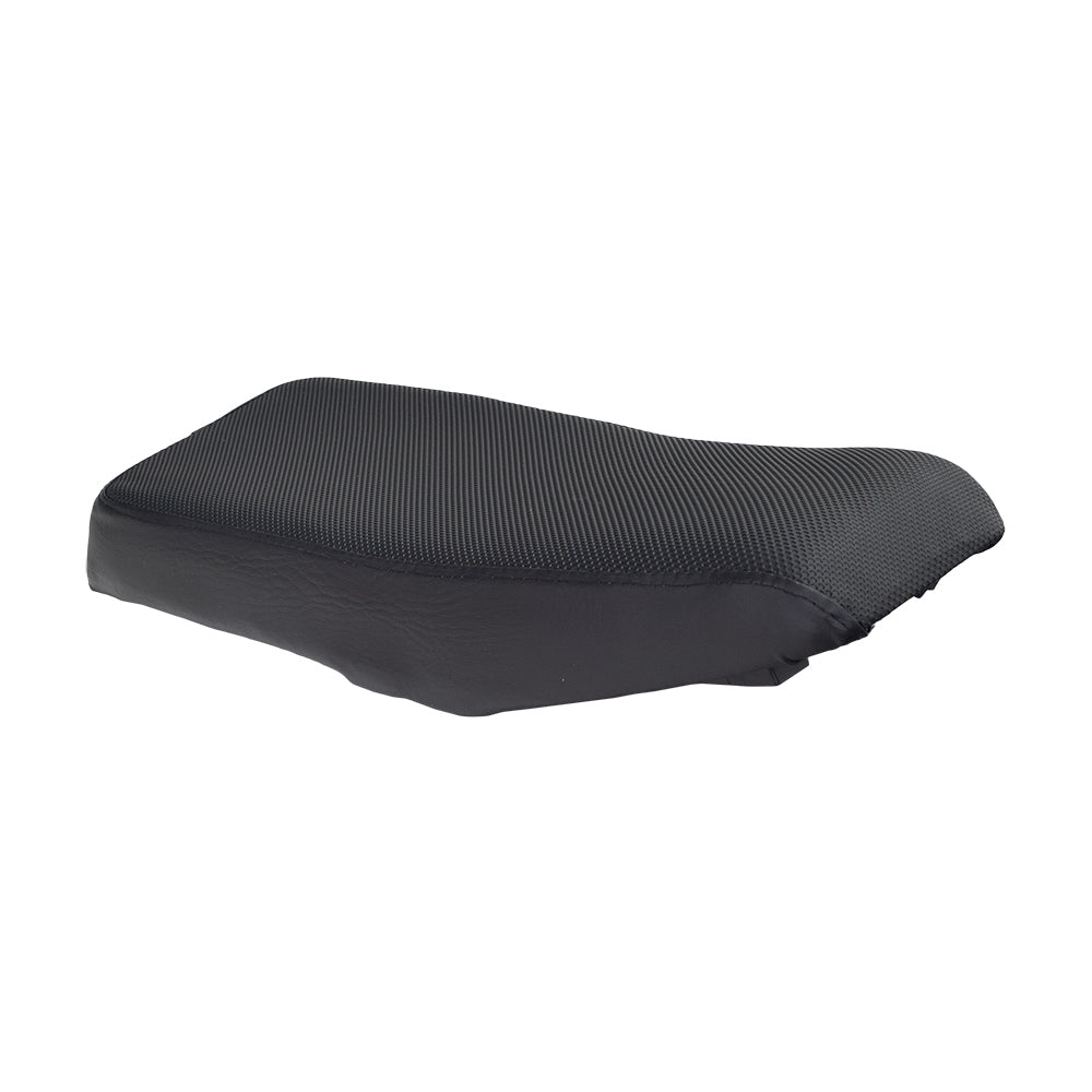 Black vinyl replacement seat for Monster Moto / Mega Moto and Oryxearth mini bikes, shown on a plain background. Ideal for Classic 80cc and 105cc models, providing comfort and durability.