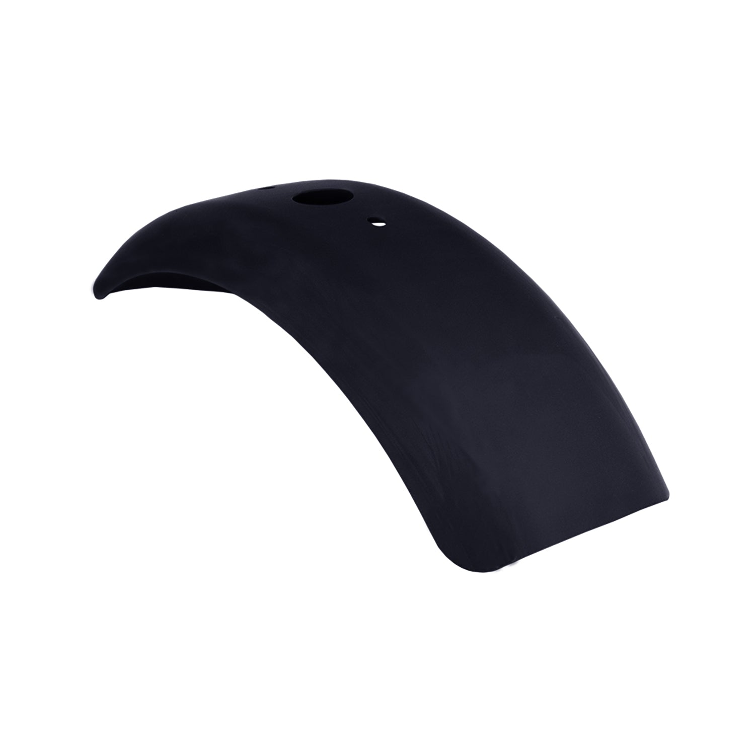 Front Fender for the Coleman CT100U Mini Bike, depicted as a black metal object with multiple holes, ideal for replacing damaged mini bike fenders.