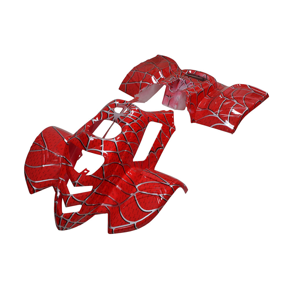 Fender Set for 110cc ATVs, featuring red and silver plastic fairings with detailed designs, suitable for models like TaoTao ATA-110B and Coolster ATV-3050C.